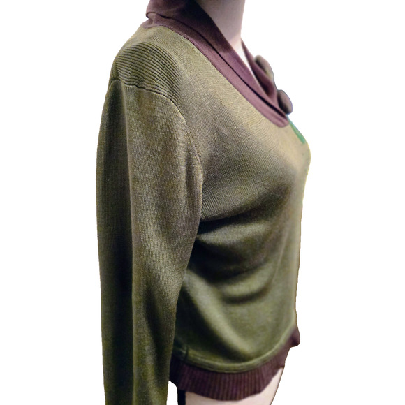 Vintage Flower Beaded Sweater Womens Green Brown M - Picture 9 of 16